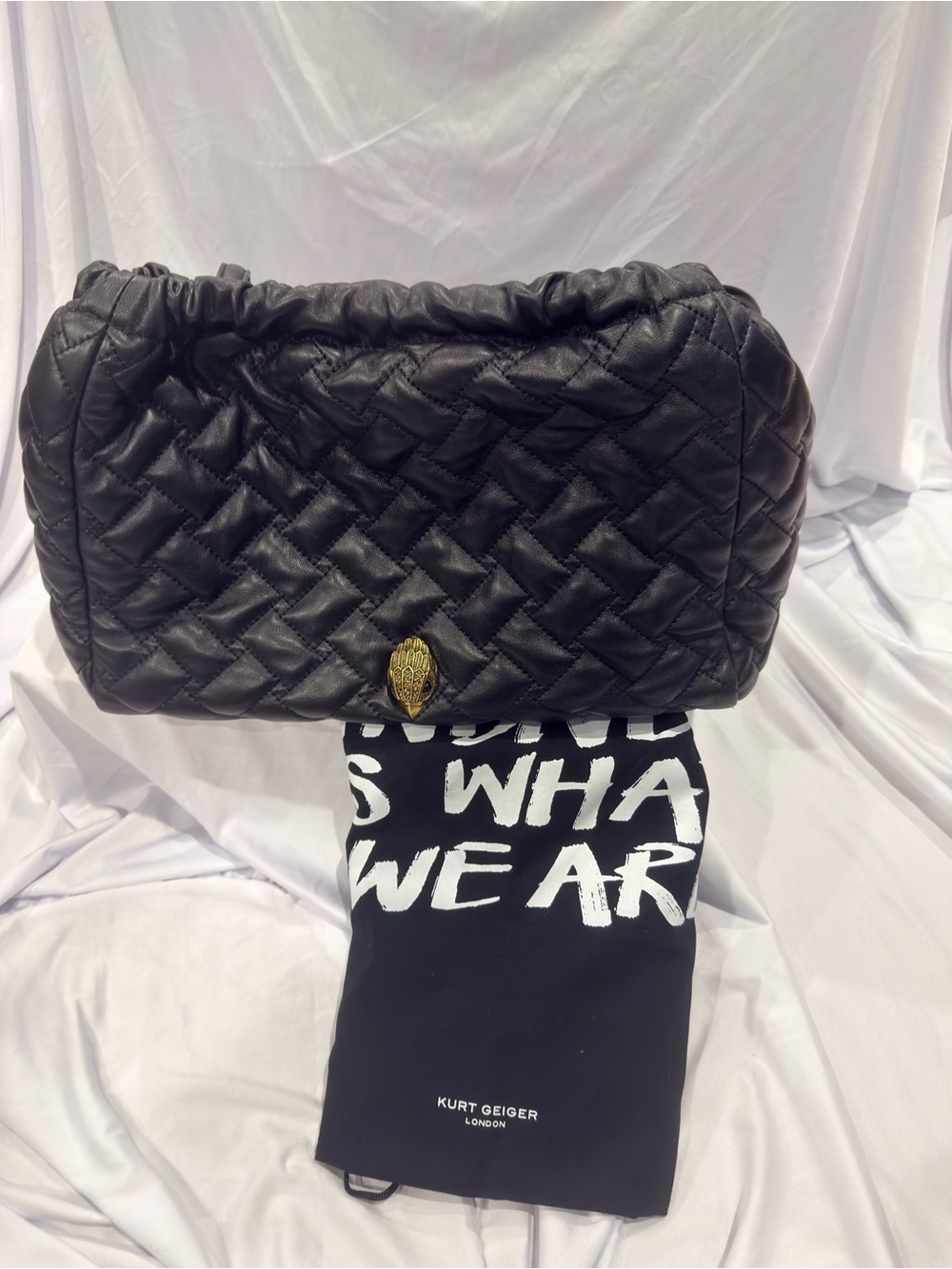 Kurt Geiger Black Quilted Shoulder Bag with Gold Emblem